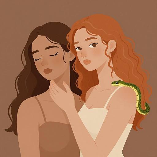 Intertwined Female Figures in Digital Art