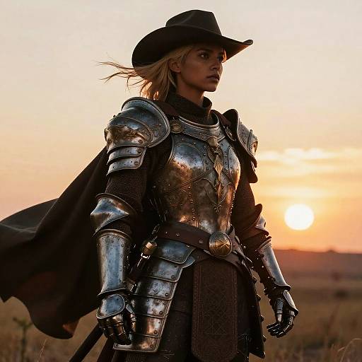 Blonde Undercut Knight in Sunset Field