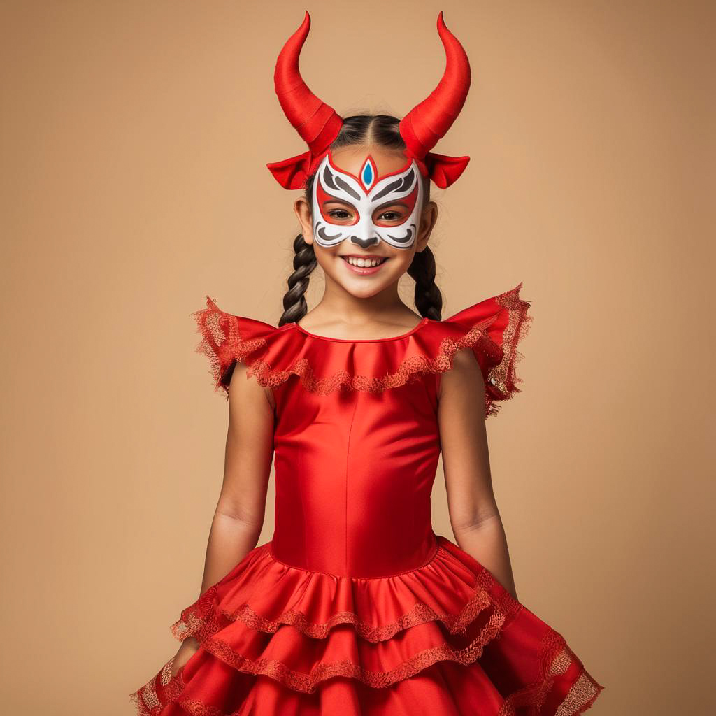 Joyful Girl in Diablada Devil Costume