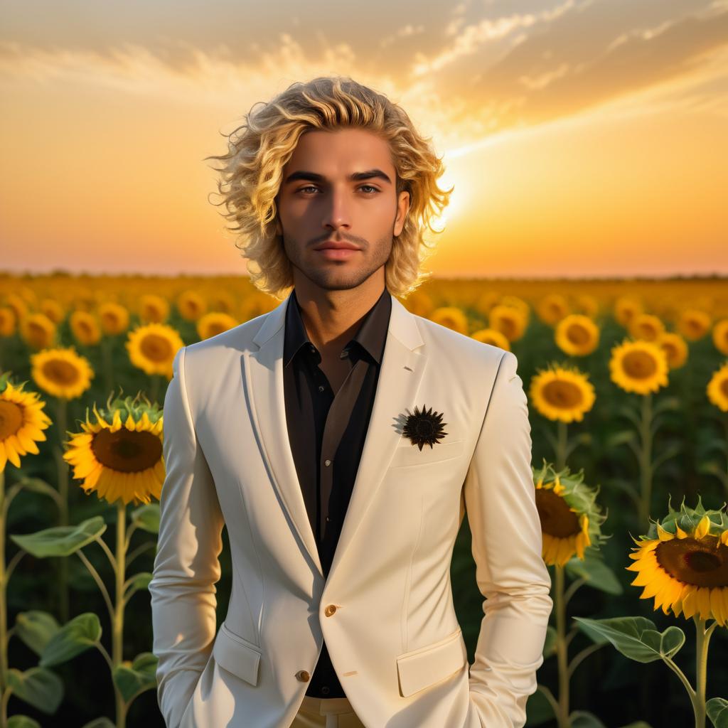 Elegant Portrait in a Sunflower Field