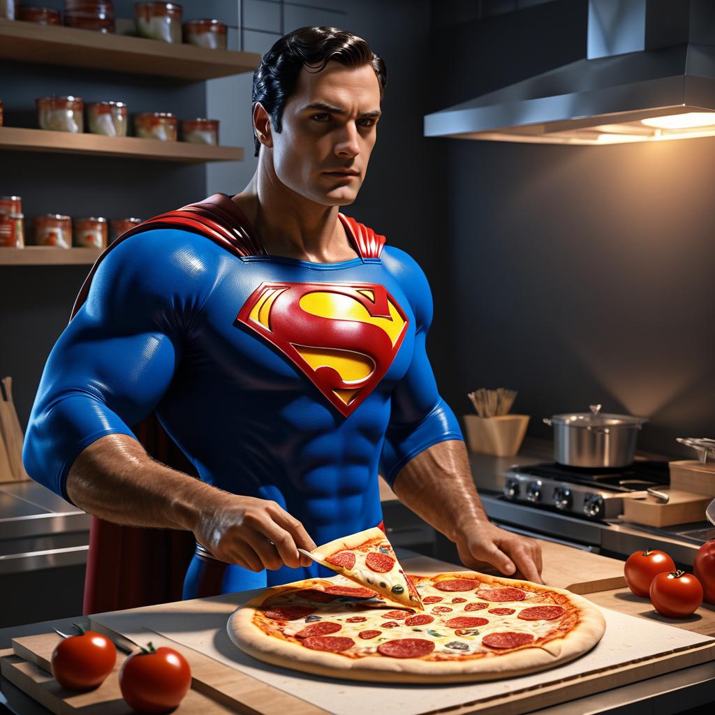 Superman Crafting a Delicious Pizza