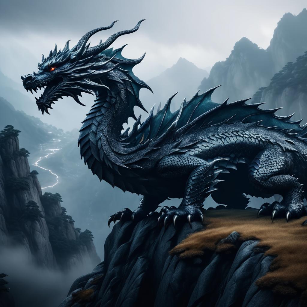 Majestic Dragon on Misty Mountain Cliff