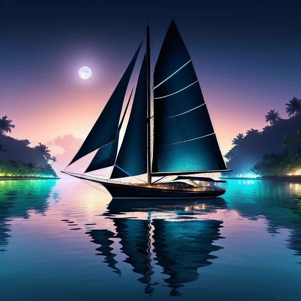 Friendship Sailboat in Serene Lagoon