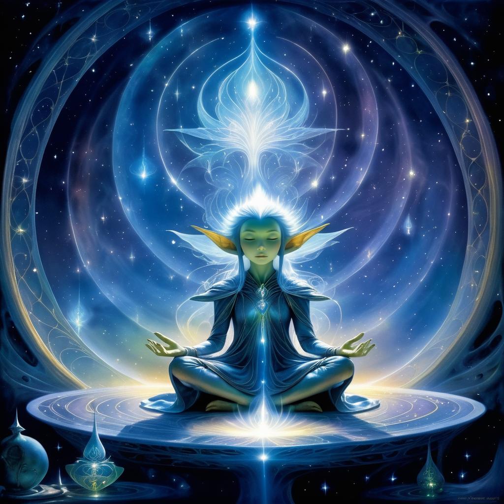 Mystical Elf Meditating in Cosmic Realm