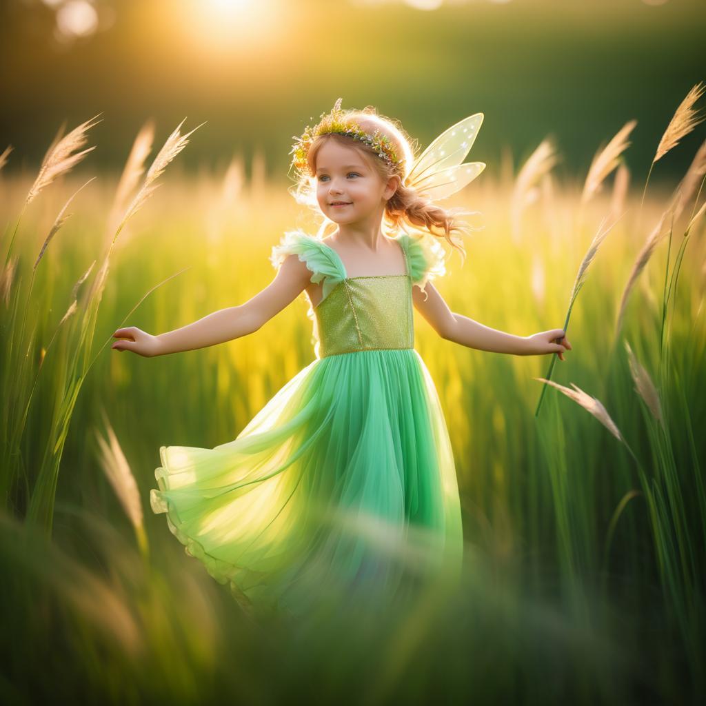 Mischievous Fairy in Sunlit Field