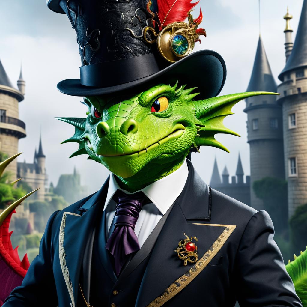 Epic Dragon in Top Hat Movie Poster