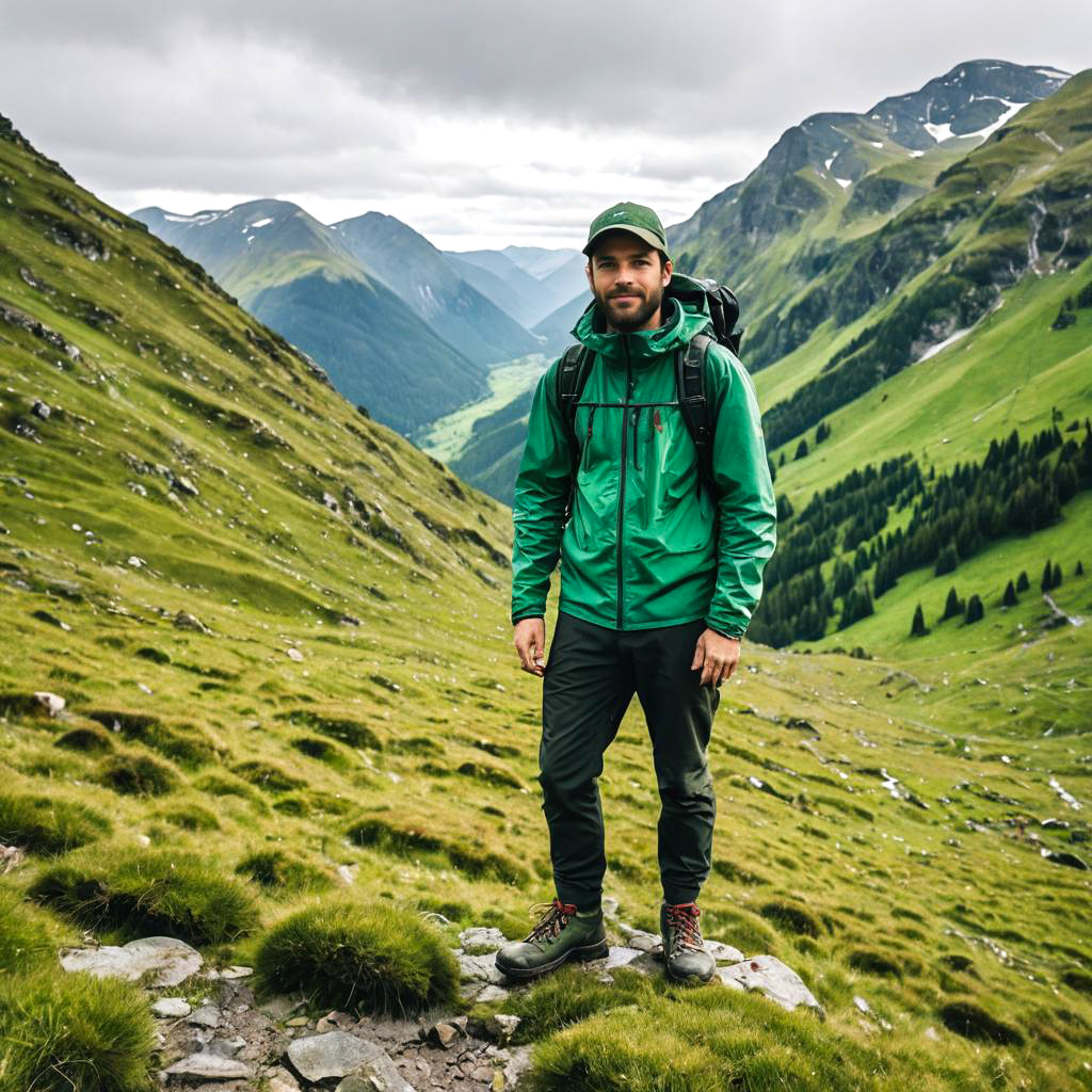 Hiker in Green Boots on Mountain Trail