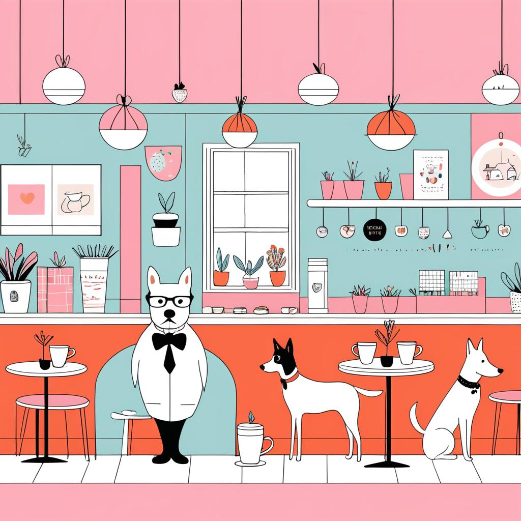 Quirky Dog in a Colorful Café Scene