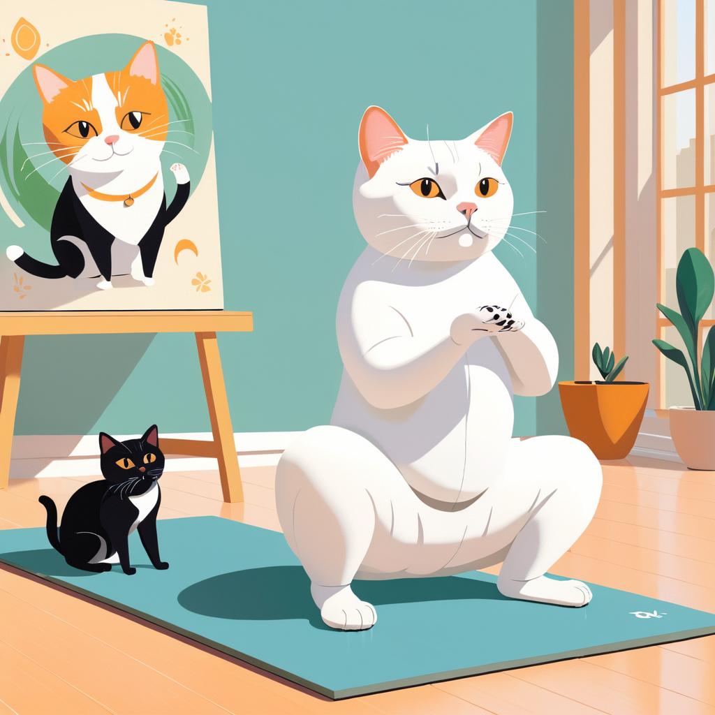 Whimsical Yoga Cat and Confused Owner