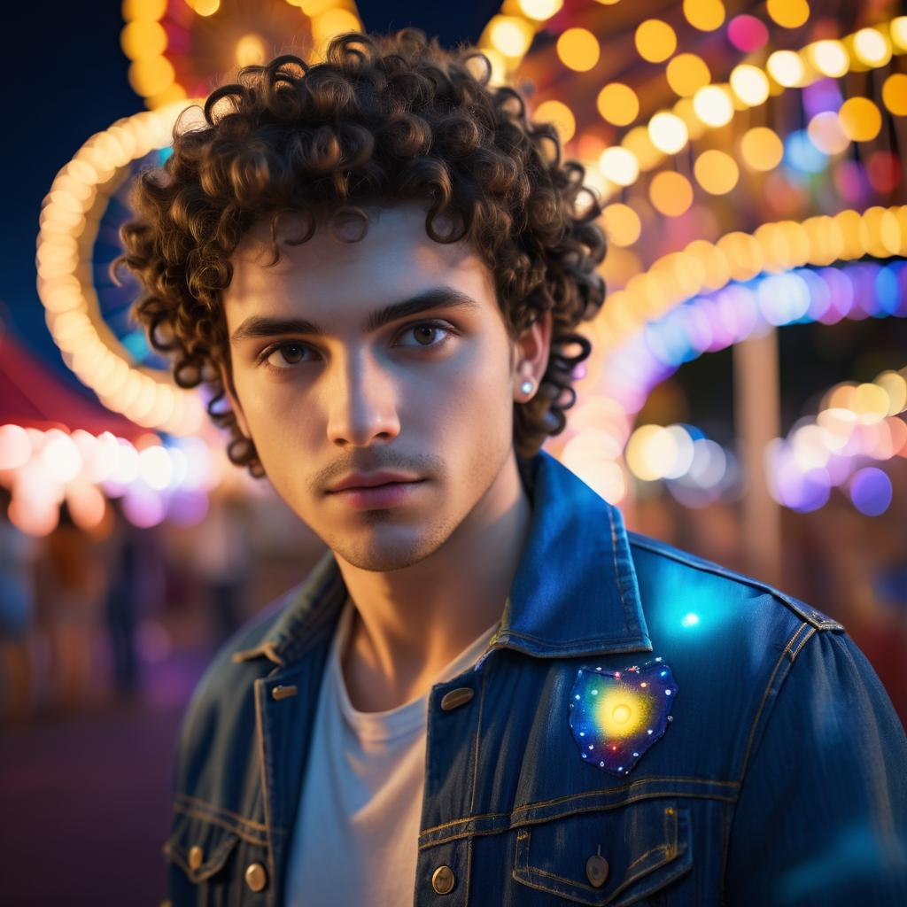 Young Man at a Vibrant Night Carnival