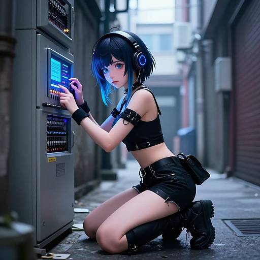Cyberpunk Girl Hacking in Alley