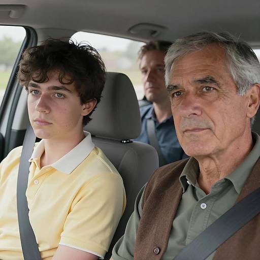 Three Men in a Car Interior Scene