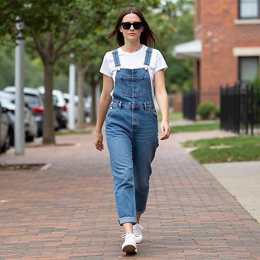 Confident Woman in Denim Dungarees