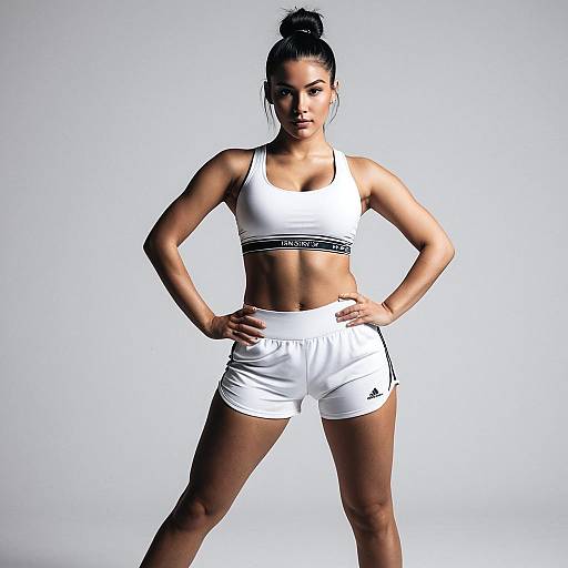 Athletic Woman in White Sportswear Standing Confidently