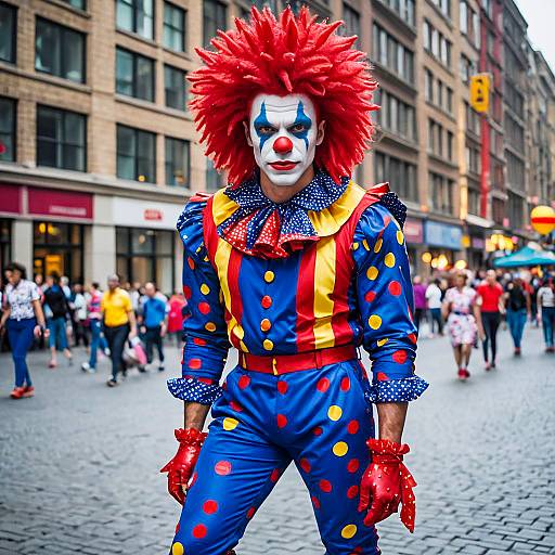 Colorful Spiky Clown in City Square