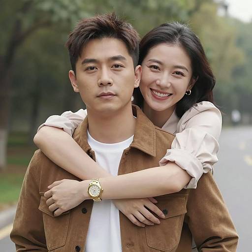 Couple outdoors embracing