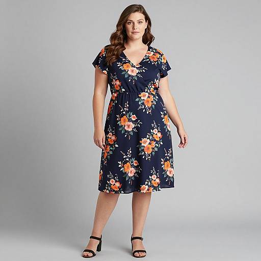 Plus Size Floral Navy Dress