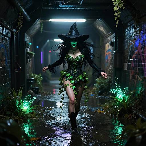 Bioluminescent Poison Ivy in Neon Subway