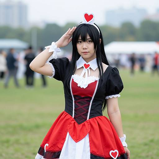 Cosplay Asian Woman in Red Dress
