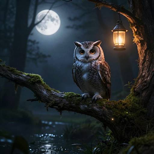 Mystical Moonlit Owl in Swamp