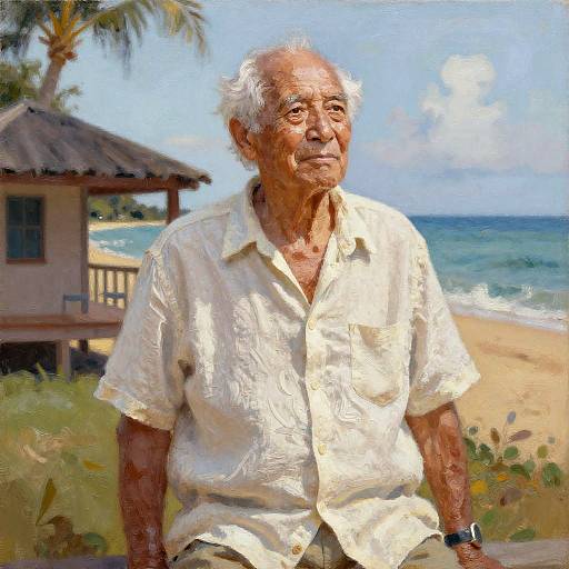 Relaxed Elderly Man in Hawaii Outfit