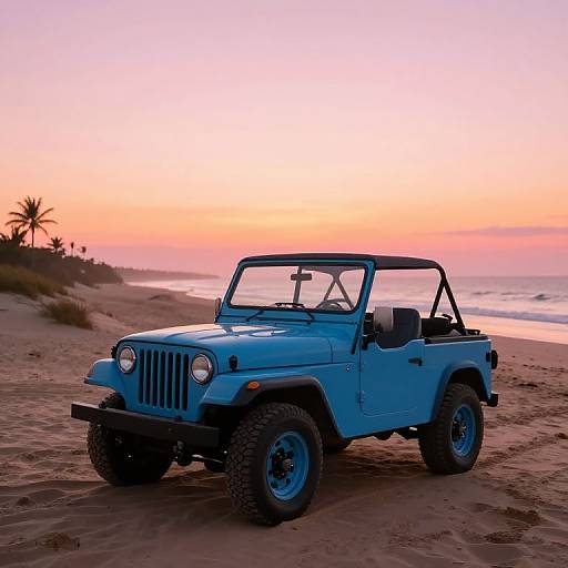 Vintage Jeep on Pastel Beach Sunset