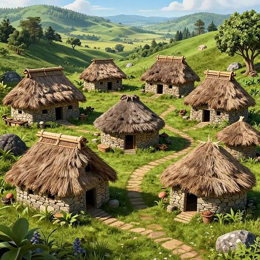 Ultra-Realistic Stone Age Village Scene