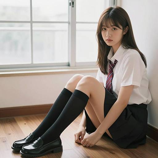 Intense Gaze: Young Asian Girl Portrait