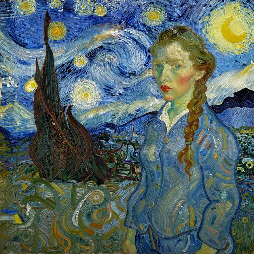Van Gogh Style Portrait of Girl with Starry Night Background