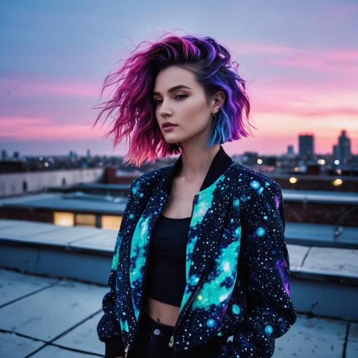 Fashion Model with Galaxy Hair and Nebula Jacket