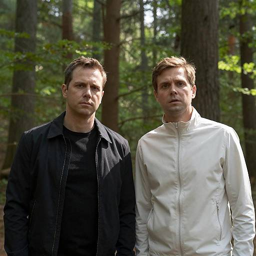 Sunlit Forest Portrait of Two Men