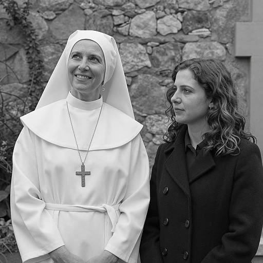 Black and White Portrait of Nun and Woman