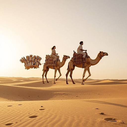 Floating Books Caravan in Golden Desert