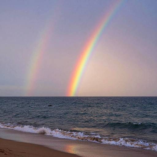 Rainbow Gradient Ocean Shore at Dusk