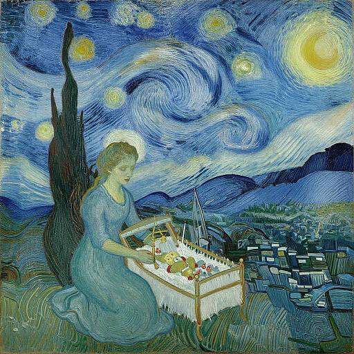Van Gogh Style Woman Rocking Cradle