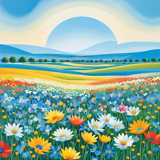 Vibrant Flower Field Under Clear Sky