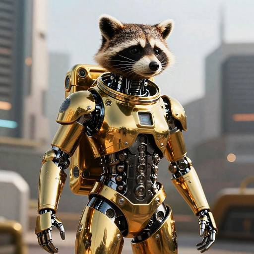 Polished Brass Raccoon Android Astronaut