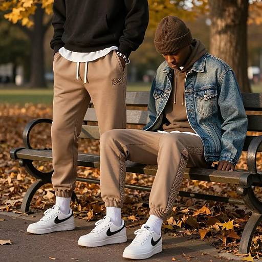 Earthy Streetwear Joggers with Denim Jacket