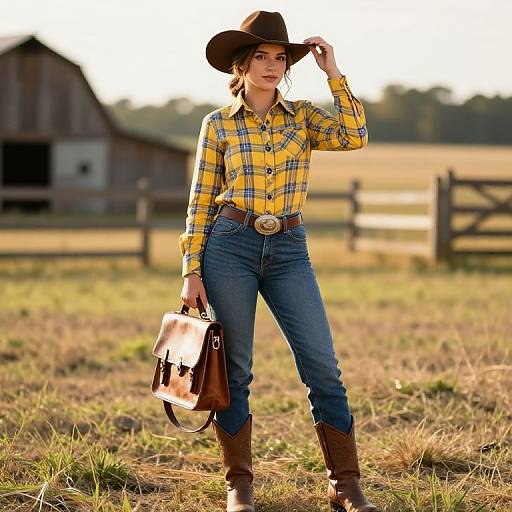 Confident Young Cowgirl in Rural Setting