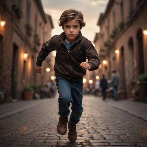 Dynamic Jump of a Brown-Haired Boy Dynamic Jump of a Brown-Haired Boy