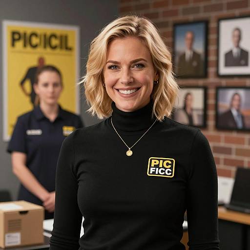 Blonde Woman Smiling in Dim Room