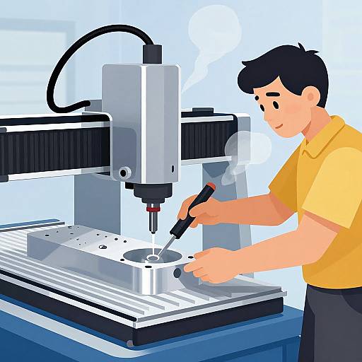 Cartoon Man Operating CNC Mill