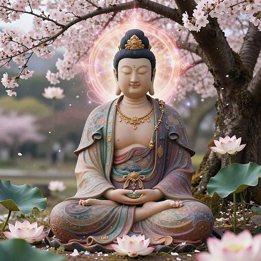 Gyatsu Meditating Under Cherry Blossoms