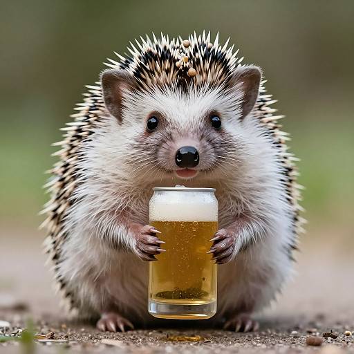 Photo-Realistic Hedgehog Drinking Beer