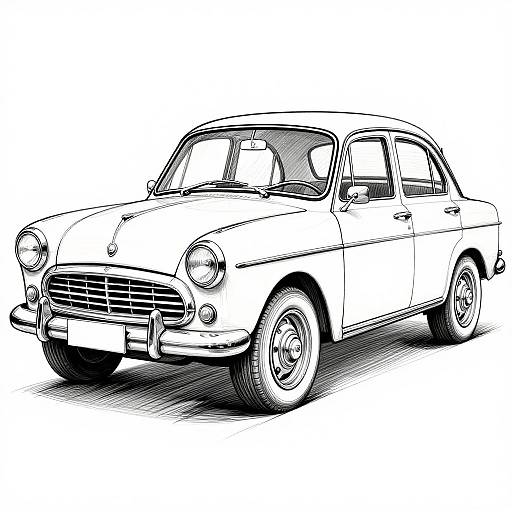 Vintage Car Outline Sketch Art