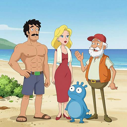Beach Scene: A Colorful Cartoon Trio