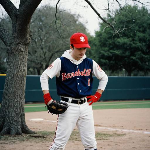 Young Baseball Player in Uniform Standing on Field