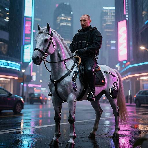 Cyberpunk Putin on Augmented Horse