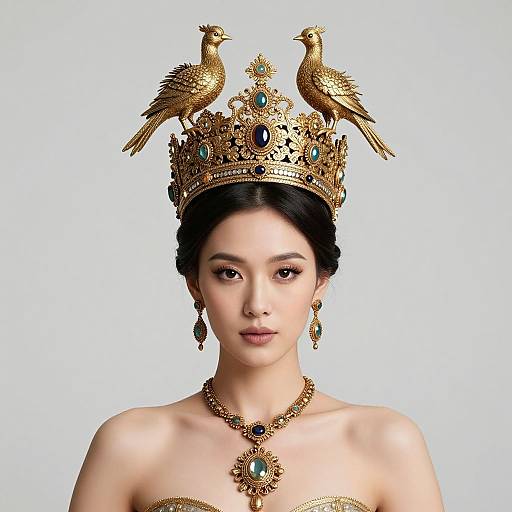 Regal Woman with Golden Bird Headdress