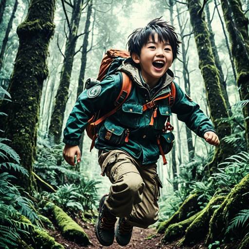Adventurous Boy in Mystical Forest